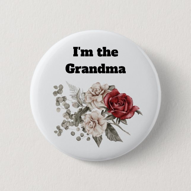 Ich bin die Oma Cream & Rote Rose Boho Blume Button (Vorderseite)