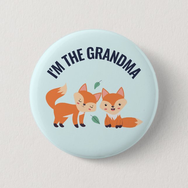 Ich bin die Orangenfüchse-Illustration der Oma Nie Button (Vorderseite)