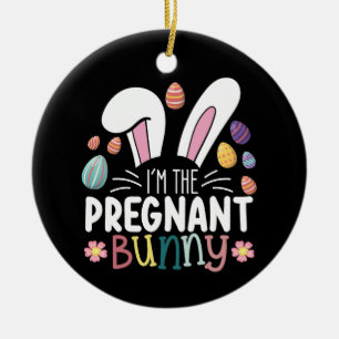 Ich bin die schwangere Häschen-Mama Ostern Familie Keramik Ornament