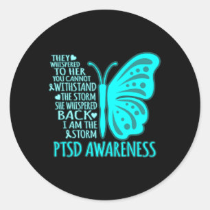 Ich bin die Storm Ptsd Stress Awareness Ribbon Gra Runder Aufkleber