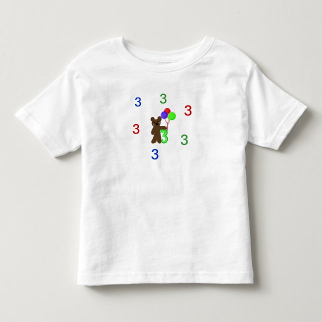 Ich bin drei mit einem Teddybär und Balloons Kleinkind T-shirt (Vorderseite)