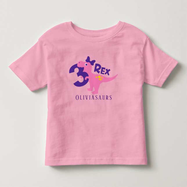 Ich bin drei Rex Girl Pink Dinosaurier Custom Kleinkind T-shirt (Vorderseite)