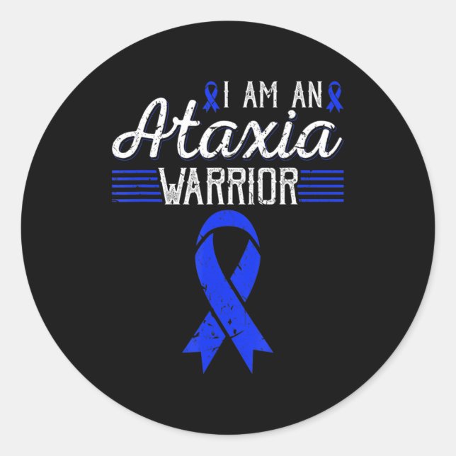 Ich bin ein Ataxia Warrior Blue Ribbon Awareness T Runder Aufkleber (Vorderseite)