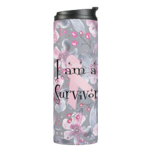 Ich bin ein Brustkrebs-Überlebender Krieger Floral Thermosbecher