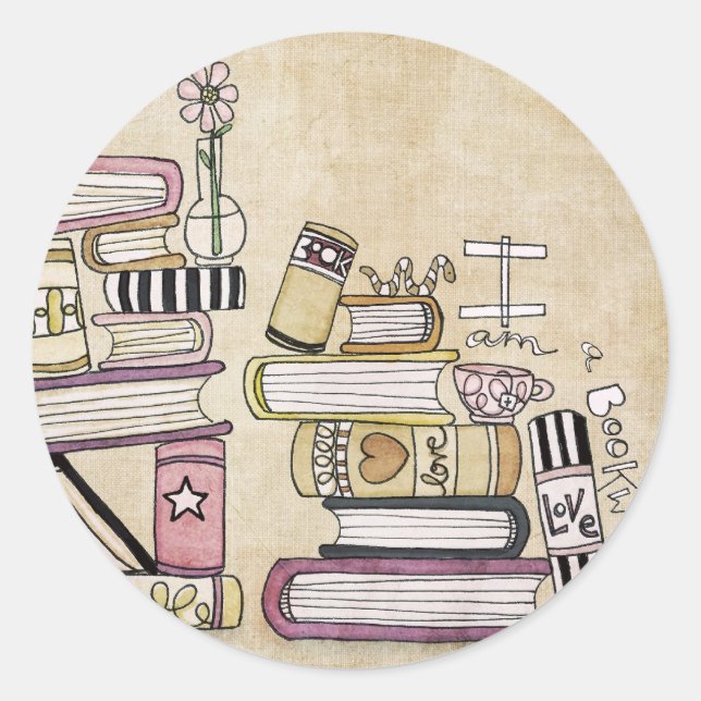 Ich bin ein Bücherwurm Runder Aufkleber (Vorderseite)