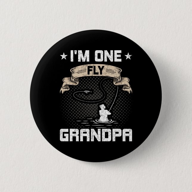 Ich bin ein Fliegenopa Fly Fishing Opa  Button (Vorderseite)