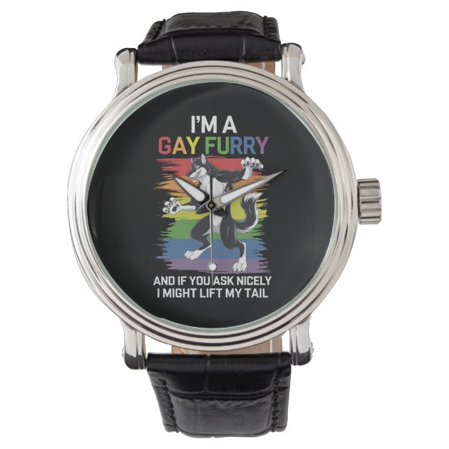 Ich bin ein Gay Furry Fox Rainbow LGBTQ Pride Armbanduhr (Vorderseite)