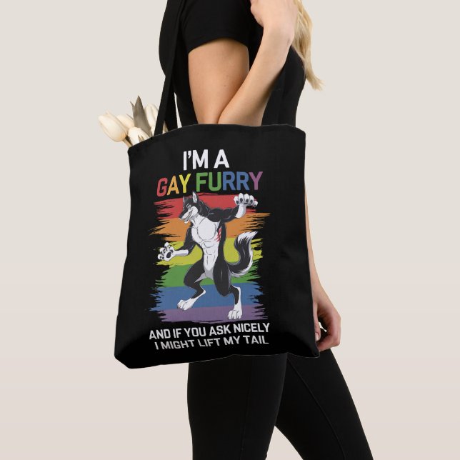 Ich bin ein Gay Furry Fox Rainbow LGBTQ Pride Tasche (Von Nahem)