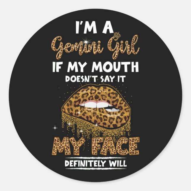 Ich bin ein Gemini Girl Leopard geb. Runder Aufkleber (Vorderseite)