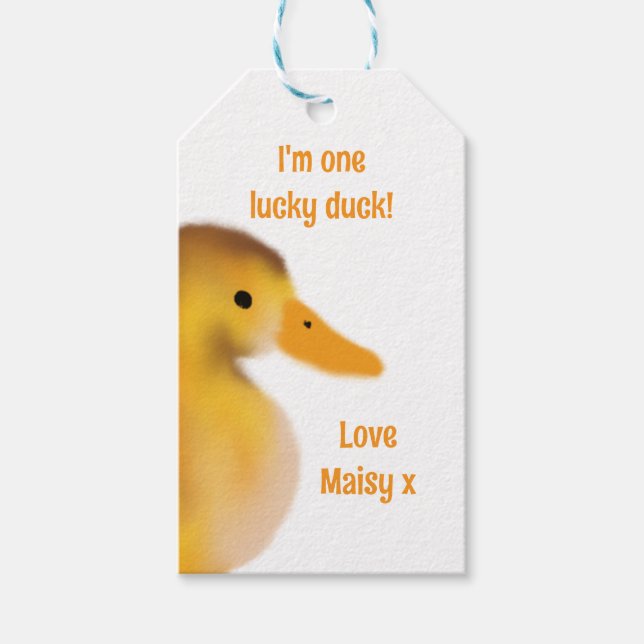 Ich bin ein Glück-Ente-Gefallen Geschenkanhänger (Vorderseite)
