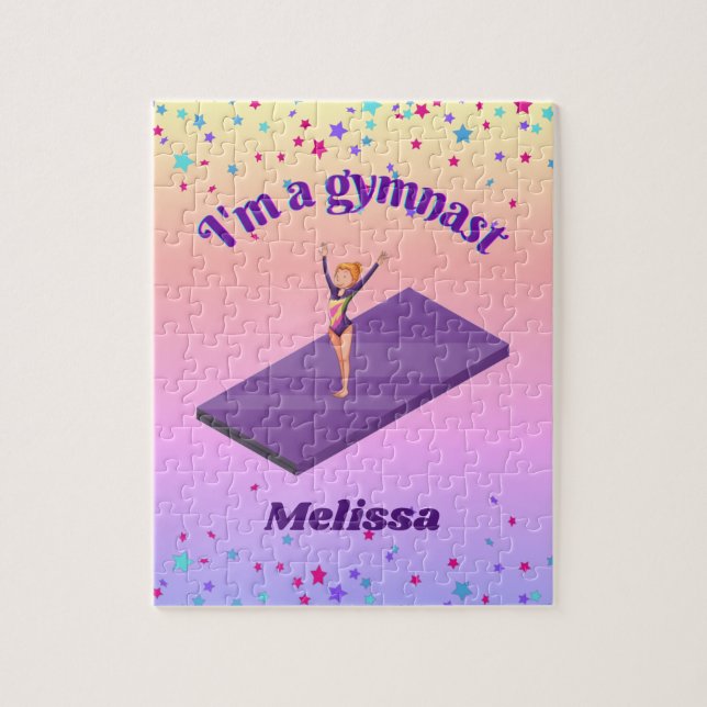 Ich bin ein Gymnastikmädchen mit Leotard auf Lila  (Vertikal)