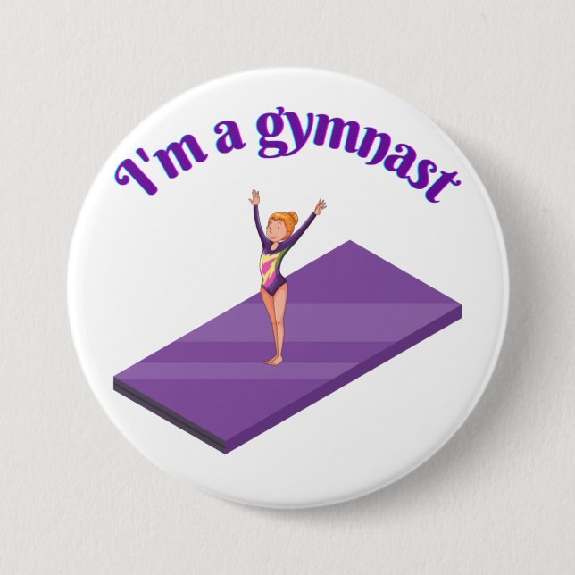 Ich bin ein Gymnastikmädchen mit Leotard auf Lila  Button (Vorderseite)