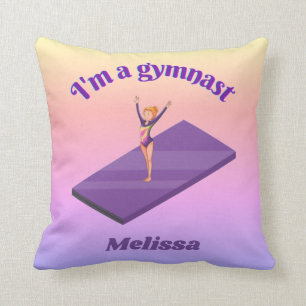 Ich bin ein Gymnastikmädchen mit Leotard auf Lila  Kissen