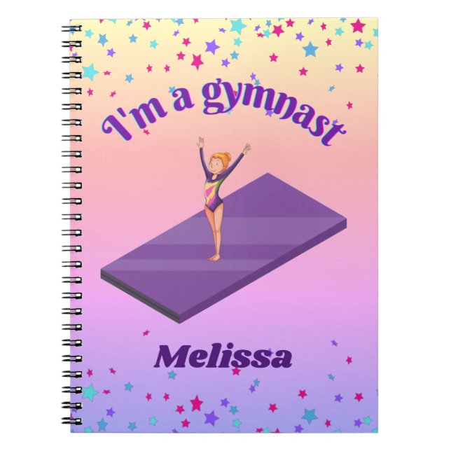 Ich bin ein Gymnastikmädchen mit Leotard auf Lila  Notizblock (Vorderseite)