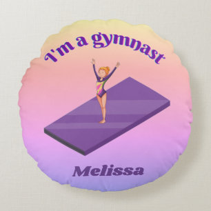 Ich bin ein Gymnastikmädchen mit Leotard auf Lila  Rundes Kissen