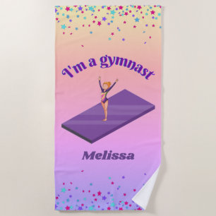 Ich bin ein Gymnastikmädchen mit Leotard auf Lila  Strandtuch