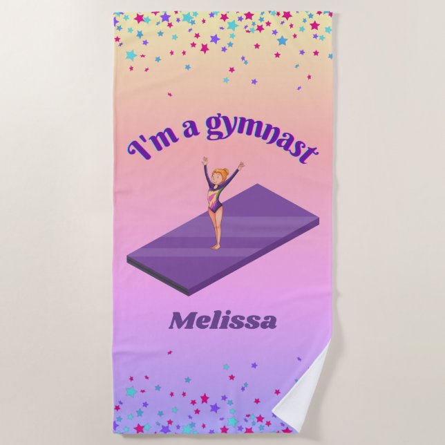 Ich bin ein Gymnastikmädchen mit Leotard auf Lila  Strandtuch (Vorderseite)
