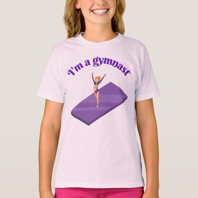 Ich bin ein Gymnastikmädchen mit Leotard auf Lila  T-Shirt (Vorderseite)