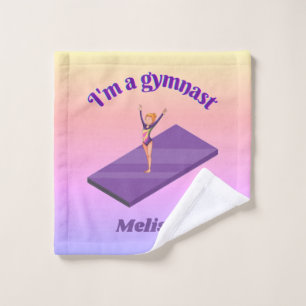 Ich bin ein Gymnastikmädchen mit Leotard auf Lila  Waschlappen
