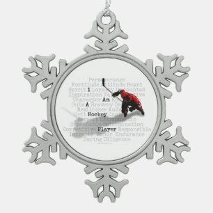 Ich bin ein Hockey-Spieler Schneeflocken Zinn-Ornament