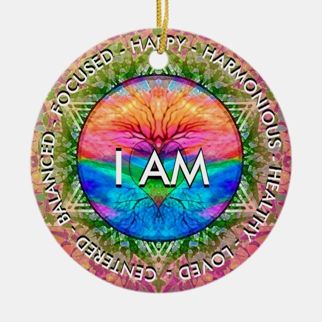 Ich bin ein inspirierender Meldungsrainbow Heart T Keramik Ornament (Vorne)
