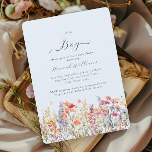 Ich bin ein Junge! Modern, Wildblume, Babydusche Einladung