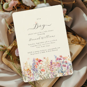 Ich bin ein Junge! Modern, Wildblume, Babydusche Einladung