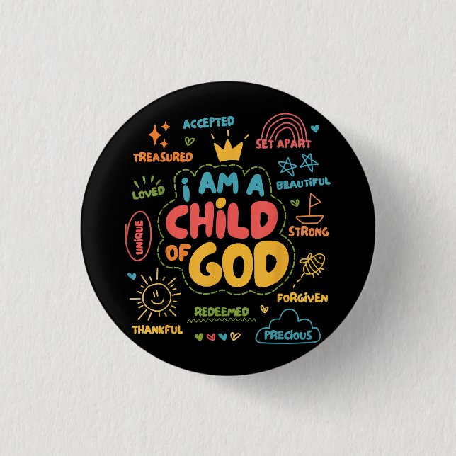 Ich bin ein Kind Gottes Christlicher Retro Jesus F Button (Vorderseite)