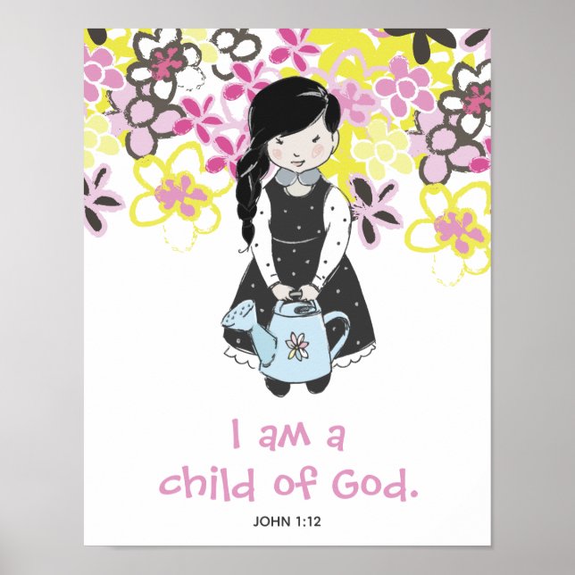 Ich bin ein Kind Gottes Mädchen und Blume Poster (Vorne)