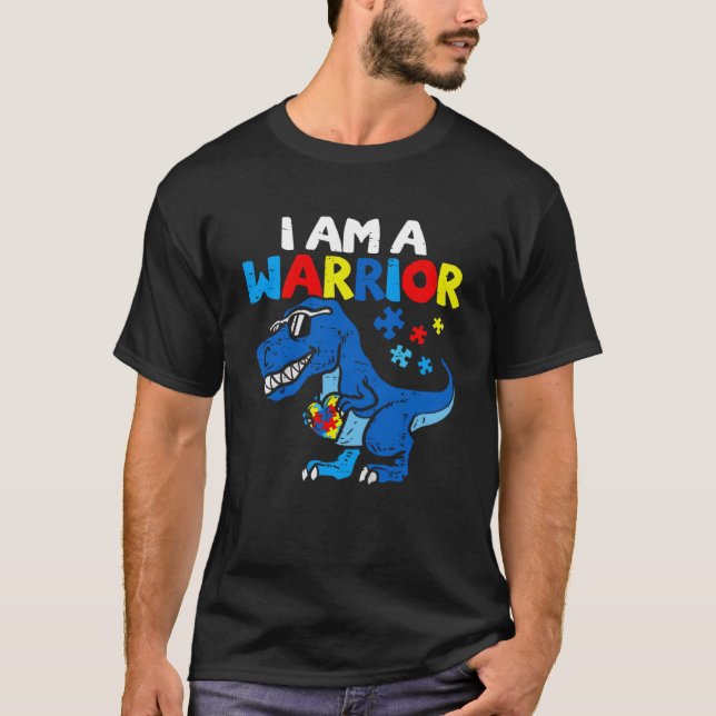 Ich bin ein Krieger Autismus Familie Dinosaurier A T-Shirt (Vorderseite)