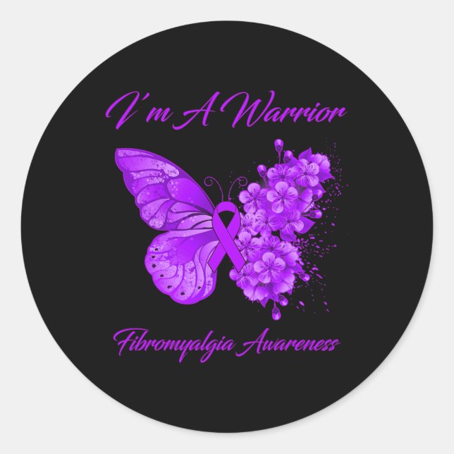 Ich bin ein Krieger-Fibromyalgie-Bewusstsein Runder Aufkleber (Vorderseite)