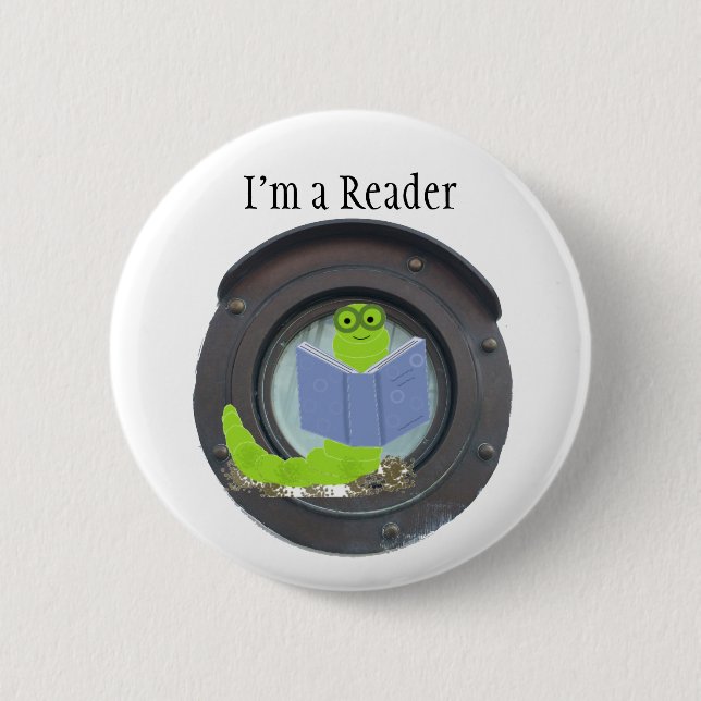 Ich bin ein Leser, Buchwurm-Button Button (Vorderseite)