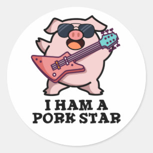 Ich bin ein Schweinestern Funny Rock Star Pig Puff Runder Aufkleber