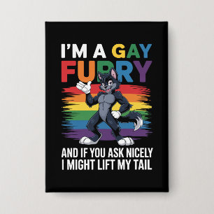 Ich bin ein schwuler Furry-Regenbogen-Fuchs-Wolf-P Button