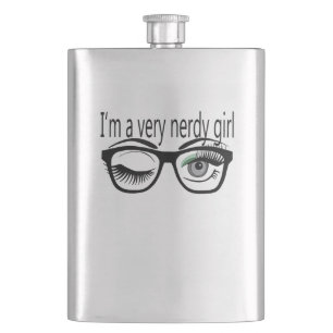 Ich bin ein sehr Nerdy Girl mit grünem Augschatten Flachmann