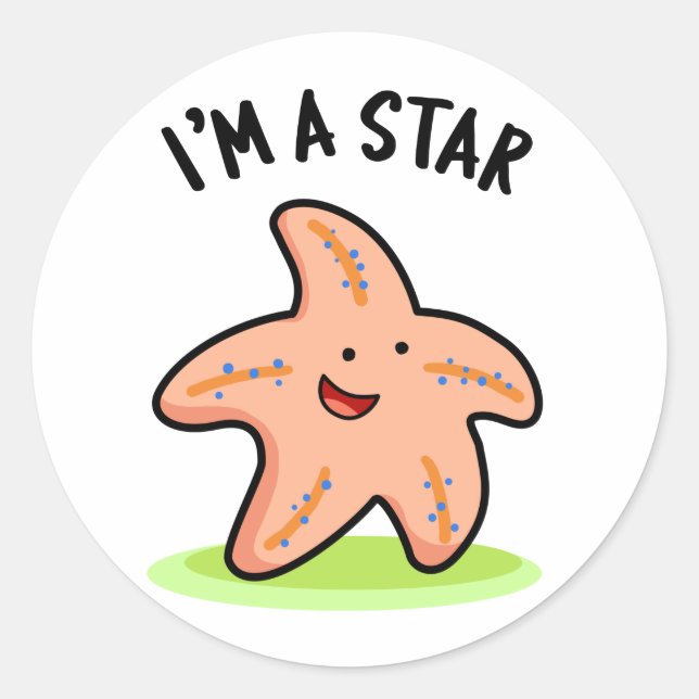 Ich bin ein Star Funny Starfish Pun Runder Aufkleber (Vorderseite)