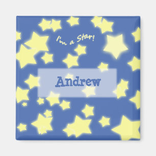 Ich bin ein Stern! Blauer/gelber Namensmagnet Magnet