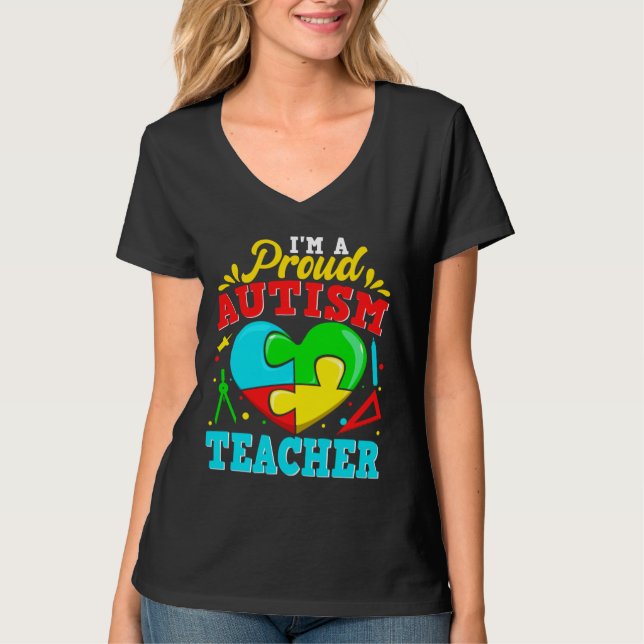 Ich bin ein stolzer Autismus Lehrer Puzzle Heart A T-Shirt (Vorderseite)