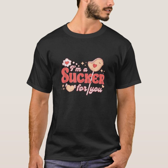 Ich bin ein Sucker für Sie Herz Candy Retro Groovy T-Shirt (Vorderseite)