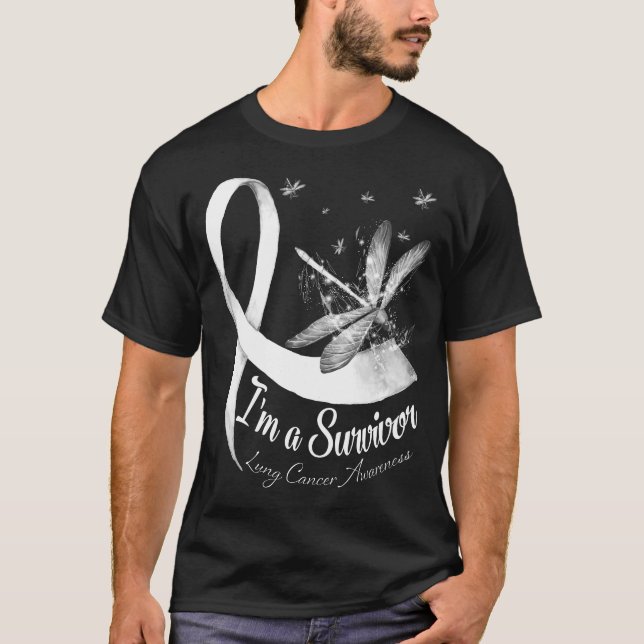 Ich bin ein Überlebende-Dragonfly-Lungenkrebs-Bewu T-Shirt (Vorderseite)