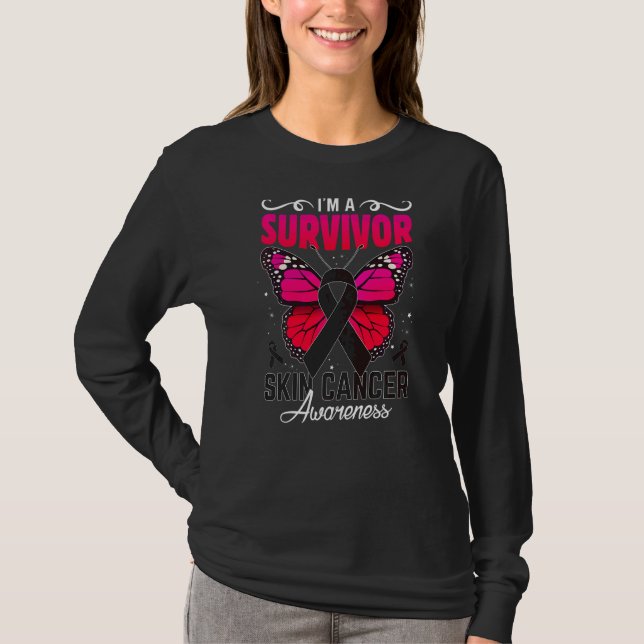 Ich bin ein Überlebender Butterfly Melanoma Skin A T-Shirt (Vorderseite)