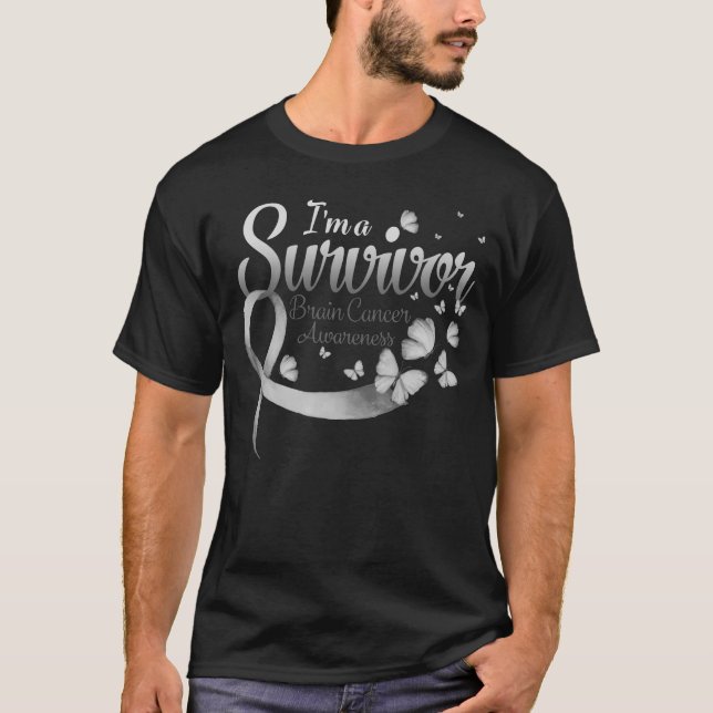 Ich bin ein Überlebender des Gehirnkrebses Butterf T-Shirt (Vorderseite)