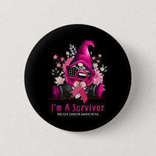 Ich bin ein Überlebender Gnom Rosa Band Brustkrebs Button