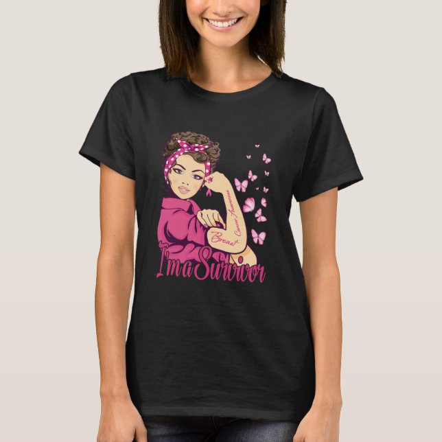 Ich bin ein Überlebender Rosie Riveter Brustkrebs T-Shirt (Vorderseite)
