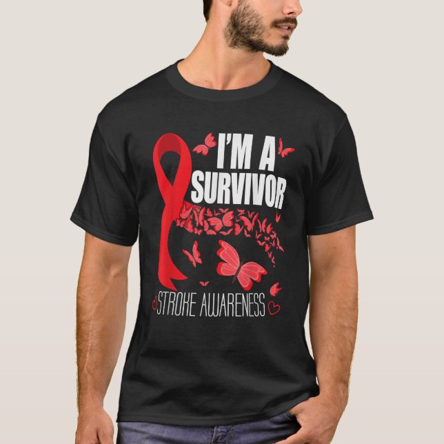 Ich bin ein Überlebender Stroke Awareness Red Ribb T-Shirt (Vorderseite)