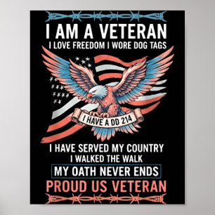 Ich bin ein Veteran liebe Freiheit trug Hundemarke Poster