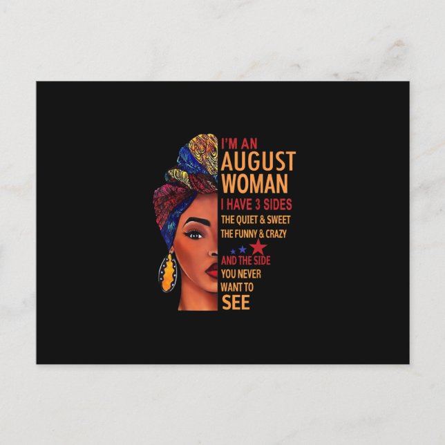 Ich bin eine August Frau habe ich 3 Seiten August Ankündigungspostkarte (Vorderseite)