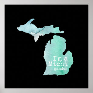 Ich bin eine Michigander-Aquarell-Silhouette Poster
