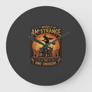 Ich bin eine seltsame ungewöhnliche Halloween Hexe Große Wanduhr