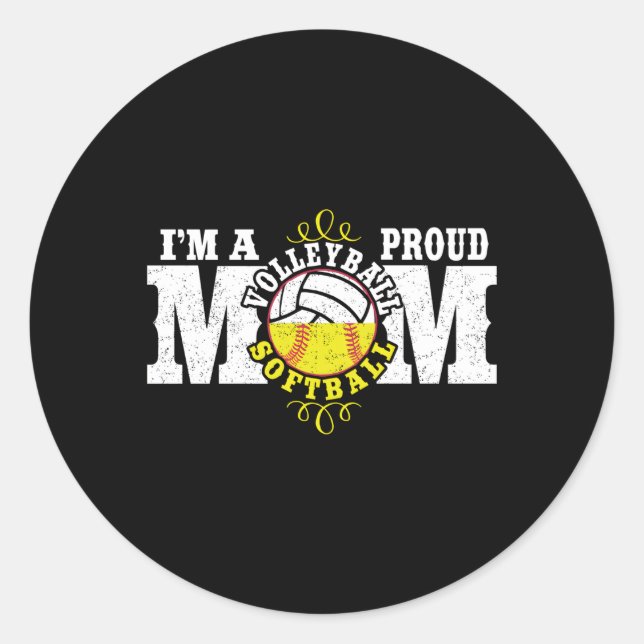 Ich bin eine stolze Volleyball-Softball-Mama Runder Aufkleber (Vorderseite)